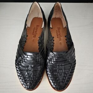 BearPaw Huaraches Black Woven Leather Flats